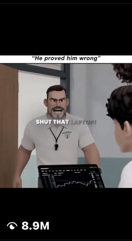 A reel on Instagram: a 3D animated teacher over a laptop, 8.9M views.