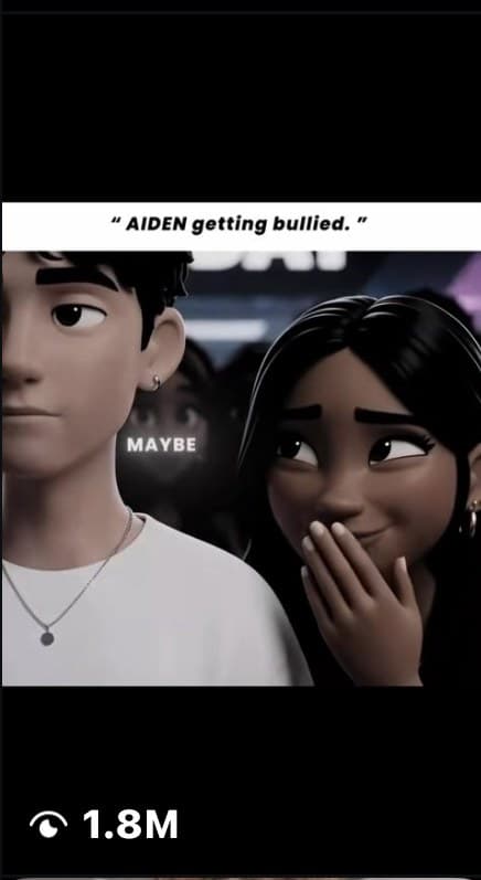 A reel on Instagram: two 3D animated students in a corridor, 1.8M views.