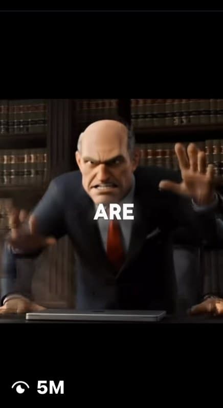 A reel on Instagram: a 3D animated man in a courtroom, 5M views.